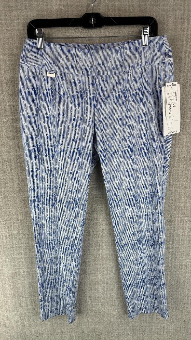 Peck & Peck Pants Womens 8P Blue Striped Ankle Slim Pull On Stretch Pockets